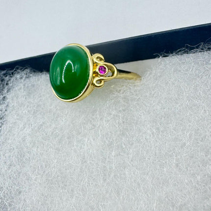 Vintage Gold Jade Ring | Golden Bronze Cocktail Ring | Adjustable