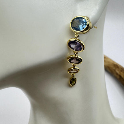 Vintage Citrine Blue Topaz Purple Amethyst Chandelier gold 925 Sterling Silver