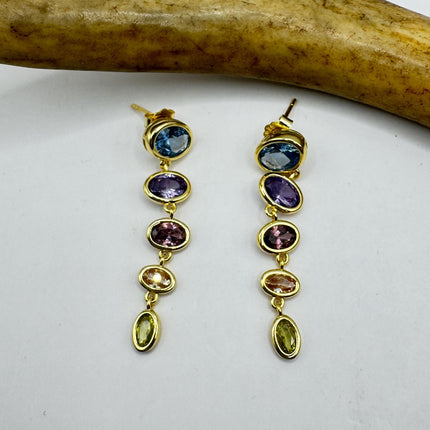 Vintage Citrine Blue Topaz Purple Amethyst Chandelier gold 925 Sterling Silver