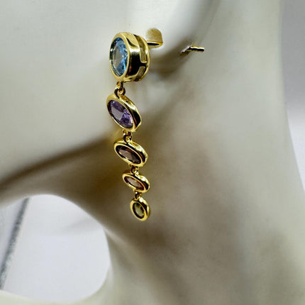 Vintage Citrine Blue Topaz Purple Amethyst Chandelier gold 925 Sterling Silver