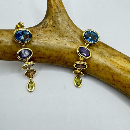 Vintage Citrine Blue Topaz Purple Amethyst Chandelier gold 925 Sterling Silver