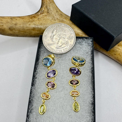 Vintage Citrine Blue Topaz Purple Amethyst Chandelier gold 925 Sterling Silver