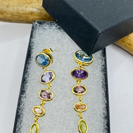 Vintage Citrine Blue Topaz Purple Amethyst Chandelier gold 925 Sterling Silver