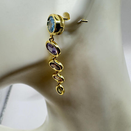 Vintage Citrine Blue Topaz Purple Amethyst Chandelier gold 925 Sterling Silver