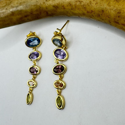 Vintage Citrine Blue Topaz Purple Amethyst Chandelier gold 925 Sterling Silver