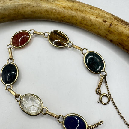 Vintage Gold Filled Scarab Bracelet - Onyx Gemstone Tennis Bracelet