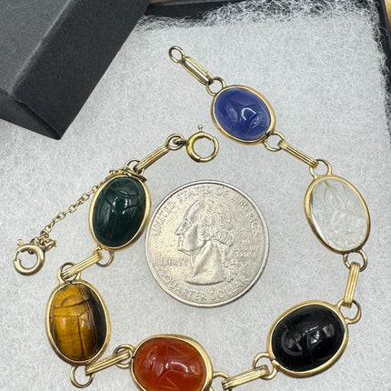 Vintage Gold Filled Scarab Bracelet - Onyx Gemstone Tennis Bracelet