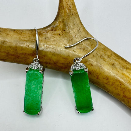 Vintage Green Jade Dangle Lucky Silver Earrings