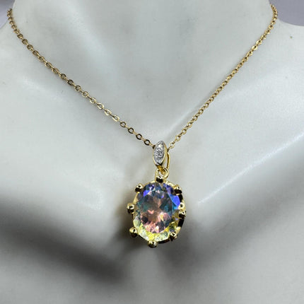 Vintage Golden Choker Necklace 925 Sterling Silver White Mystic Topaz