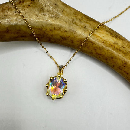 Vintage Golden Choker Necklace 925 Sterling Silver White Mystic Topaz