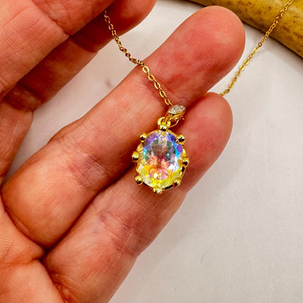 Vintage Golden Choker Necklace 925 Sterling Silver White Mystic Topaz