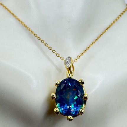 Vintage Golden Choker Necklace 925 Sterling Silver Blue Mystic Topaz