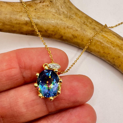 Vintage Golden Choker Necklace 925 Sterling Silver Blue Mystic Topaz