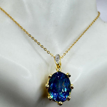 Vintage Golden Choker Necklace 925 Sterling Silver Blue Mystic Topaz