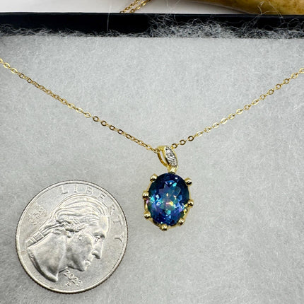 Vintage Golden Choker Necklace 925 Sterling Silver Blue Mystic Topaz