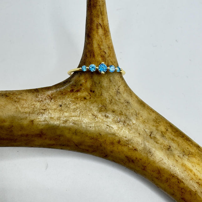 Vintage Blue Iolite Promise Ring Wedding Band - Gold 925 Sterling Silver