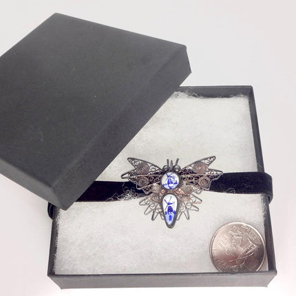 Vintage Blue Painted Enamel Butterfly Brooch: Sterling Silver Filigree Pin