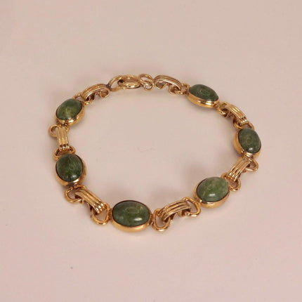 Vintage Green Jade Gold Filled Bracelet - Minimal Everyday Layered Stacking - Dainty Simple Design