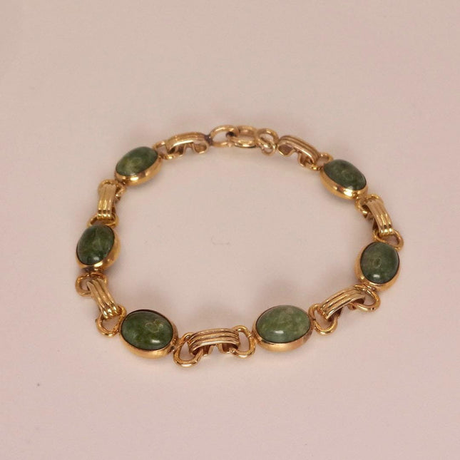 Vintage Green Jade Gold Filled Bracelet - Minimal Everyday Layered Stacking - Dainty Simple Design