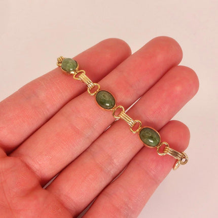 Vintage Green Jade Gold Filled Bracelet - Minimal Everyday Layered Stacking - Dainty Simple Design