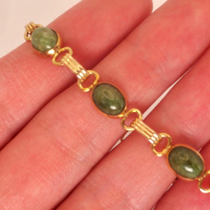 Vintage Green Jade Gold Filled Bracelet - Minimal Everyday Layered Stacking - Dainty Simple Design