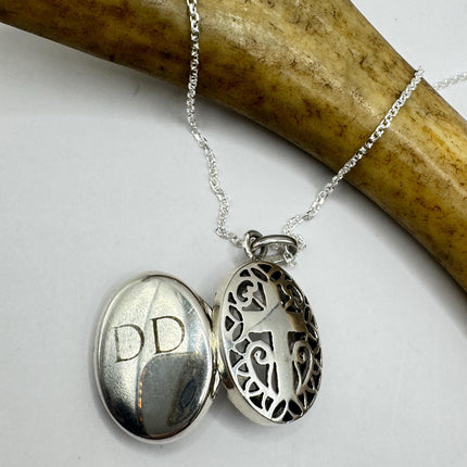 Vintage Gothic Cross Photo Locket: Sterling Silver Memory Necklace