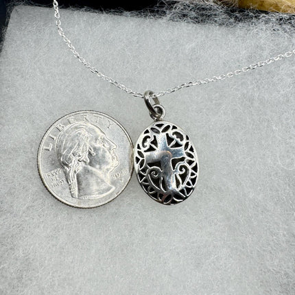 Vintage Gothic Cross Photo Locket: Sterling Silver Memory Necklace
