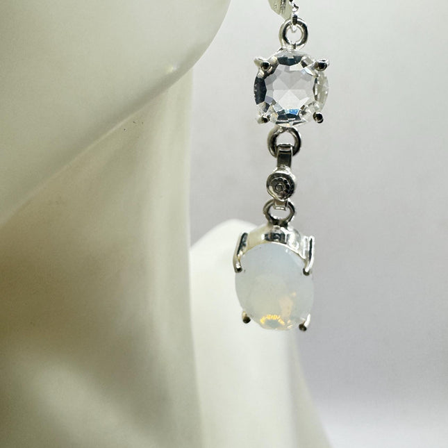 Vintage White Opal Glass Dangle Earrings Sterling Silver Design Statement Leverbacks