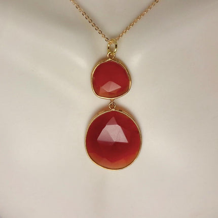 Vintage Red Carnelian Necklace - Gold Filled Minimalist Stacking Chain