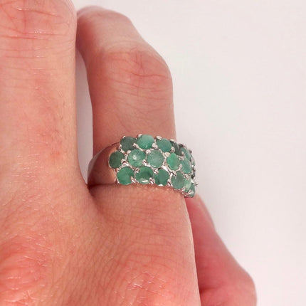 Vintage Emerald 925 Sterling Silver Ring: Green Wedding Band