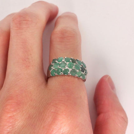Vintage Emerald 925 Sterling Silver Ring: Green Wedding Band