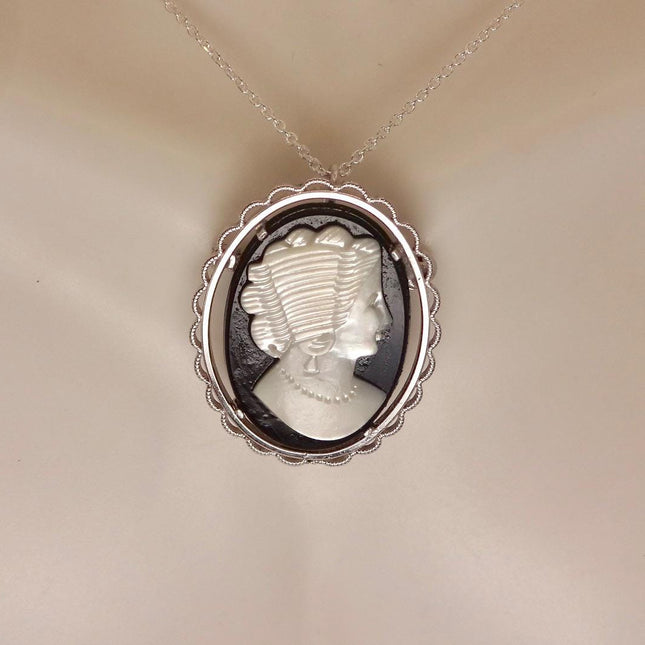Vintage Abalone Cameo Necklace Pin Brooch 925 Sterling Silver