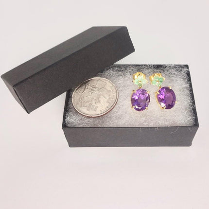 Vintage Purple Amethyst Emerald 925 Sterling Silver Stud Earrings