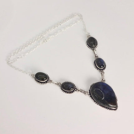 Vintage Labradorite Choker Necklace: Sterling Silver Gemstone Pendant
