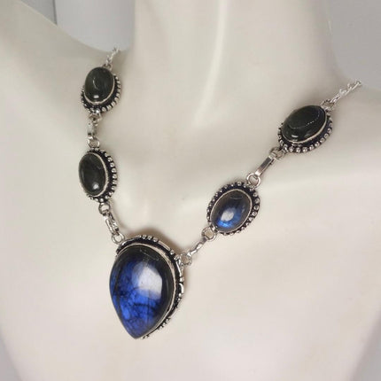Vintage Labradorite Choker Necklace: Sterling Silver Gemstone Pendant