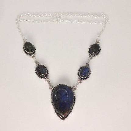 Vintage Labradorite Choker Necklace: Sterling Silver Gemstone Pendant