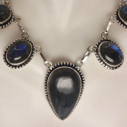 Vintage Labradorite Choker Necklace: Sterling Silver Gemstone Pendant