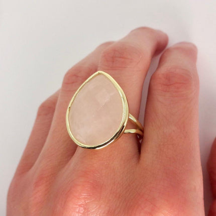 Vintage Gold Bronze Rose Quartz Ring: Boho Statement Jewelry Adjustable