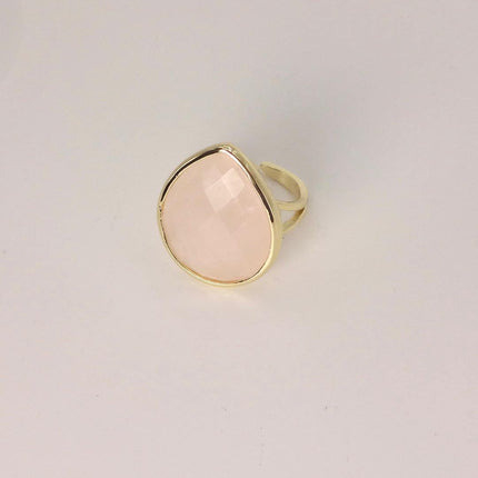 Vintage Gold Bronze Rose Quartz Ring: Boho Statement Jewelry Adjustable
