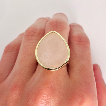Vintage Gold Bronze Rose Quartz Ring: Boho Statement Jewelry Adjustable
