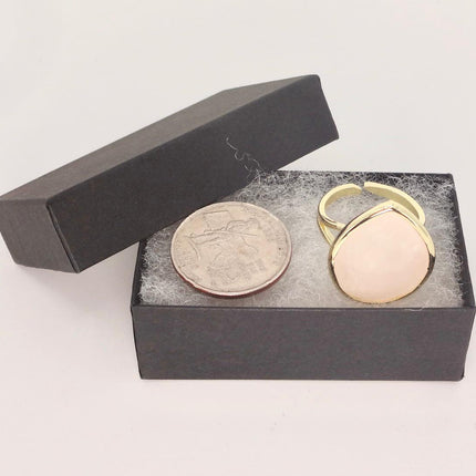 Vintage Gold Bronze Rose Quartz Ring: Boho Statement Jewelry Adjustable