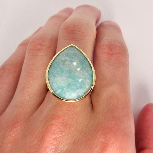 Vintage Gold Bronze Green Amazonite adjustable ring