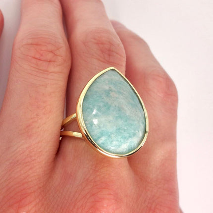 Vintage Gold Bronze Green Amazonite adjustable ring