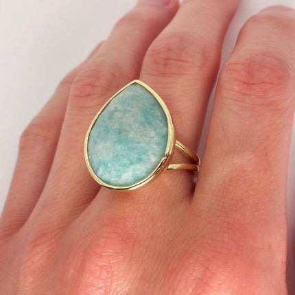 Vintage Gold Bronze Green Amazonite adjustable ring
