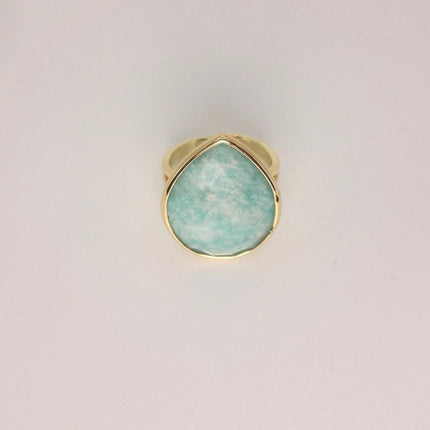Vintage Gold Bronze Green Amazonite adjustable ring