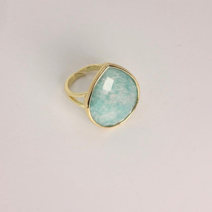 Vintage Gold Bronze Green Amazonite adjustable ring