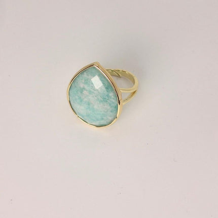 Vintage Gold Bronze Green Amazonite adjustable ring