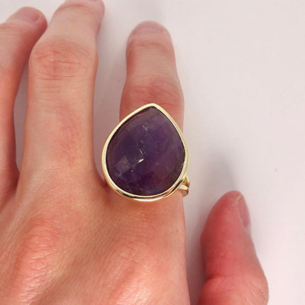 Vintage Purple Amethyst Cocktail Ring Silver Band Statement Ring