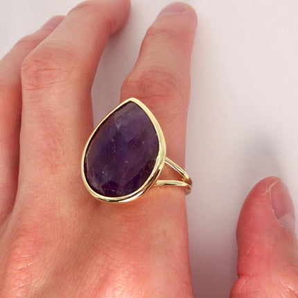 Vintage Purple Amethyst Cocktail Ring Silver Band Statement Ring
