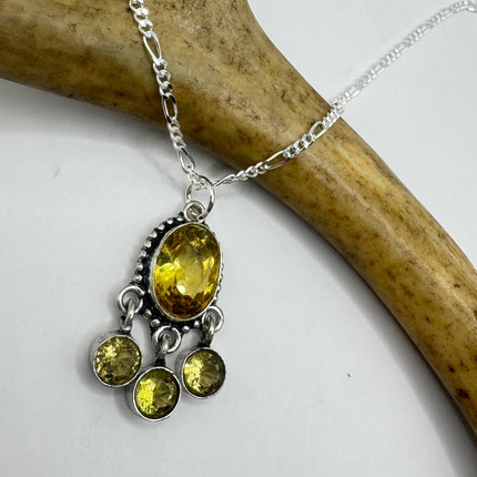Vintage Citrine Necklace 925 Sterling Silver Chain | Statement Choker Stacking Layered